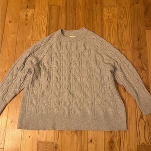Aerie Gray Cable Knit Sweater with Pearl Embellishments